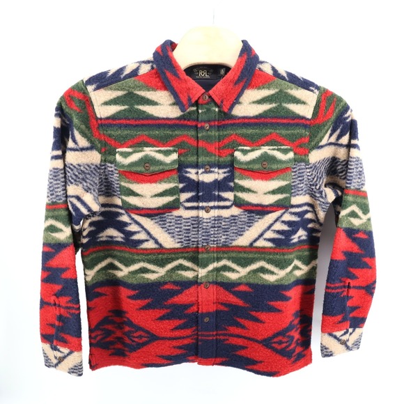 Double RL RRL Ralph Lauren‎ Wool Fleece Aztec Southwestern Shirt Jacket Mens L - Picture 2 of 10
